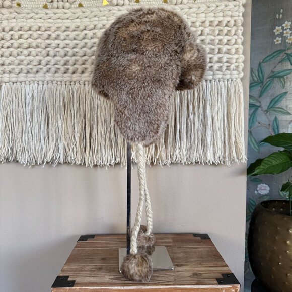 AEO Y2K Faux Fur Trapper Braided Strap w Round Fur Bauble Cozy Winter Hat - Picture 6 of 15